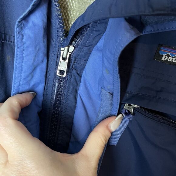 Patagonia Jacket Mens Large Blue Full Zip Nylon Coat Hideaway Hoodie Lined 203 - Picture 6 of 9